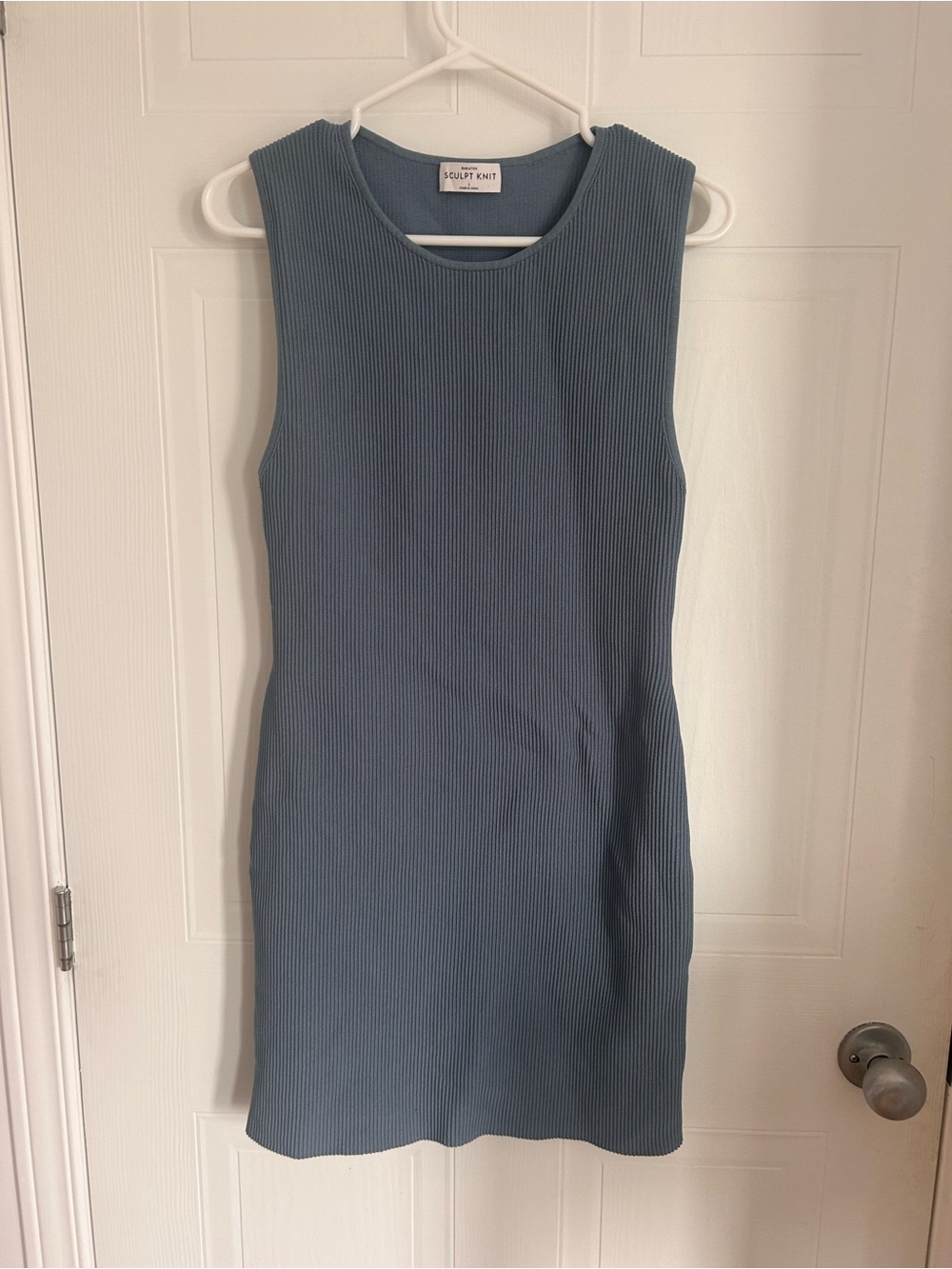 Babaton Ribbed Slate Blue Mini Dress